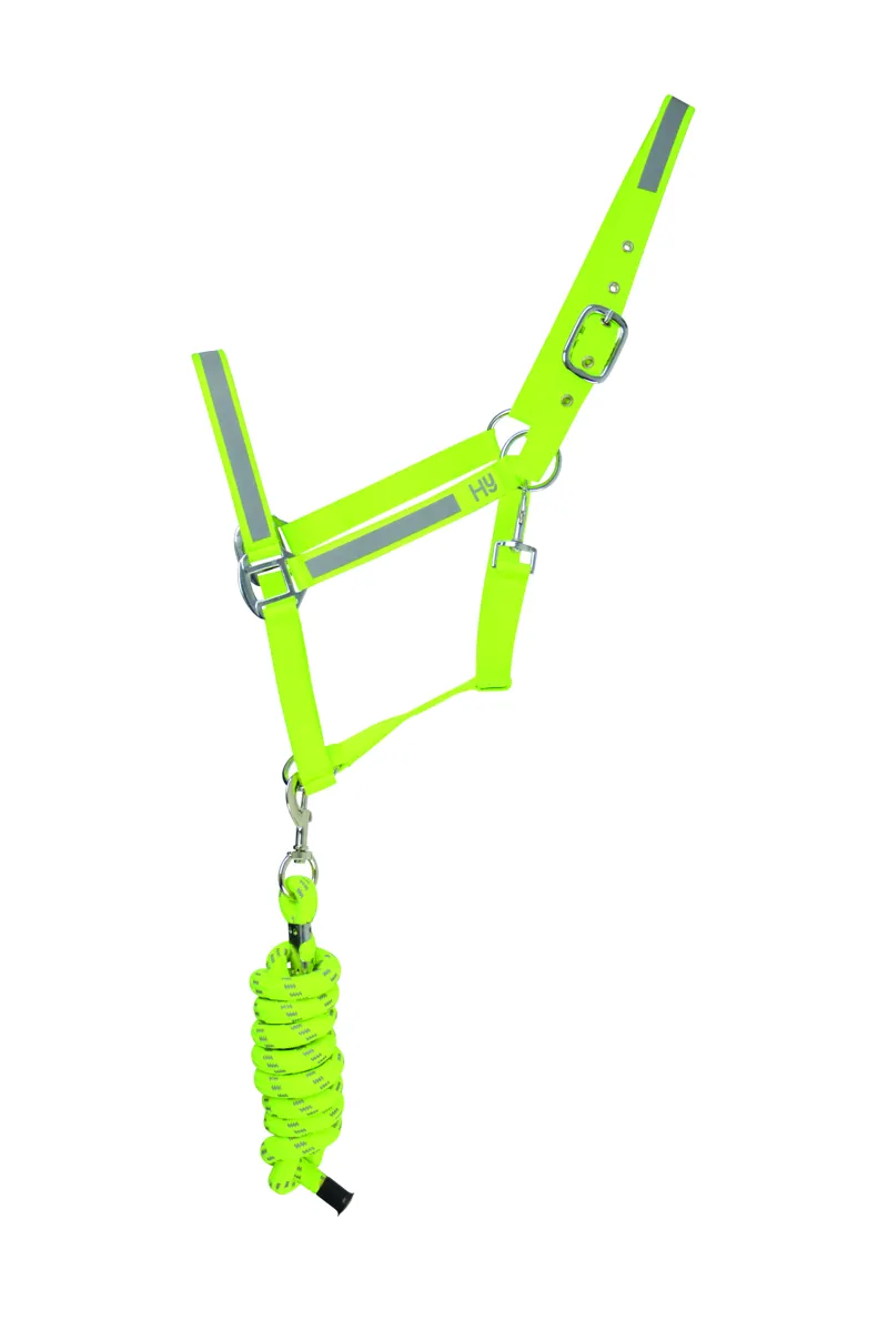 Hy Equestrian Viz Reflector Head Collar and Lead Rope - Yellow